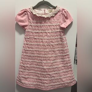 Mini Boden 6/7 Pink Striped Dress with Lace Details